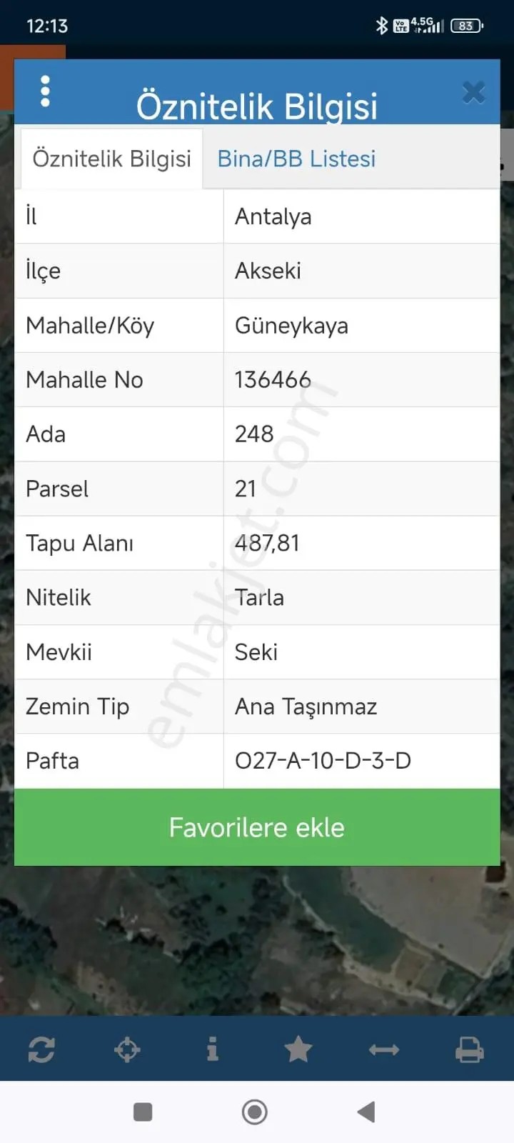 İdamax,tan Akseki Güneykaya,da Satılık Tarla