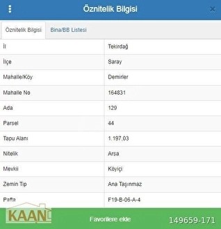 TEKİRDAĞ SARAY DEMİRLER KÖYÜNDE SATILIK ARSA