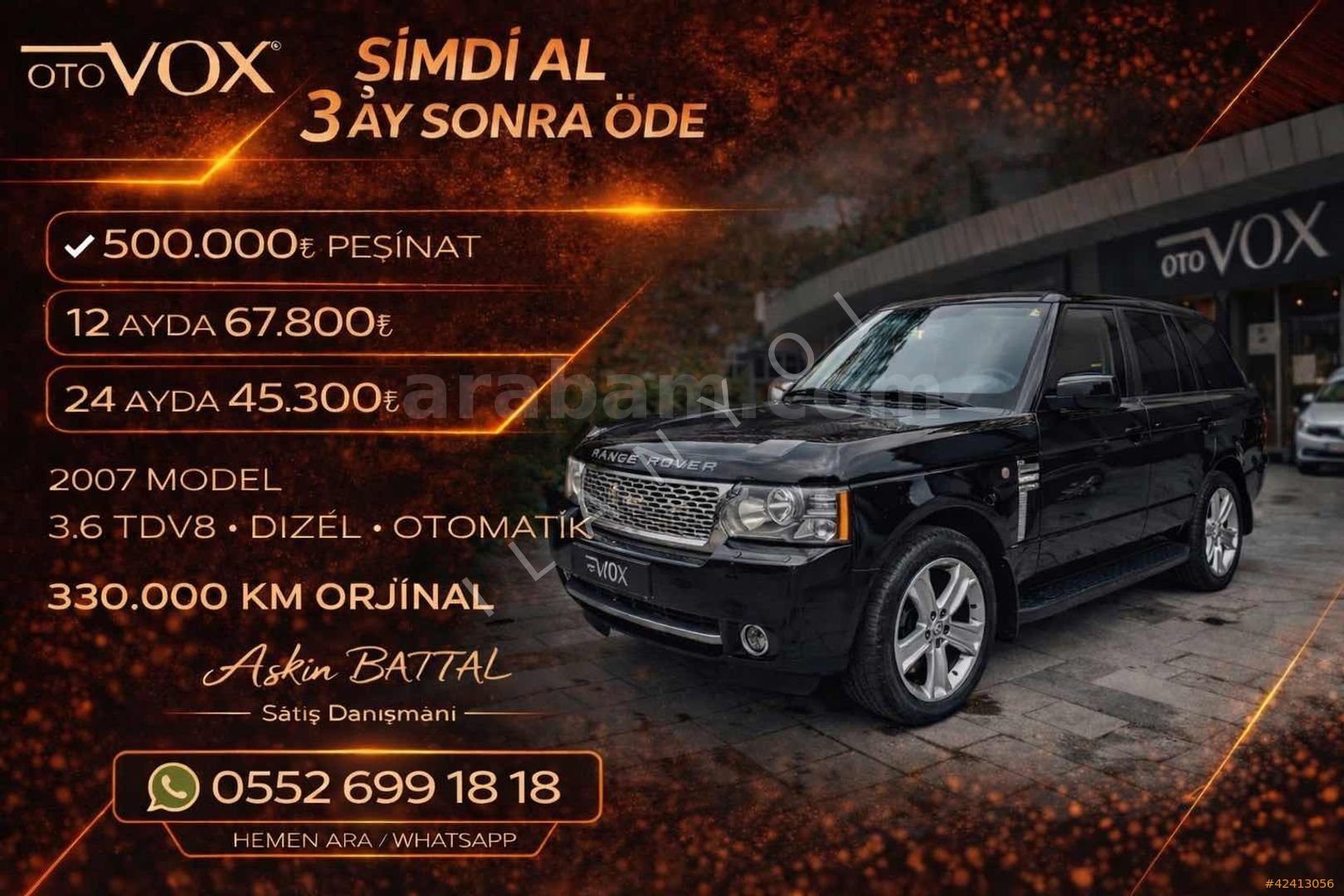 Galeriden Land Rover Range 3.6 TDV8 Vogue 2007 Model İstanbul 323.000 km Siyah