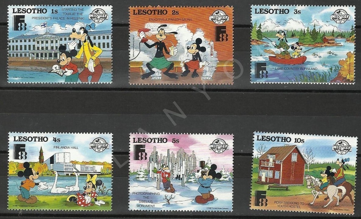 LESOTHO 1988 DAMGASIZ DİSNEY FİLLANDİYA SERGİSİ SERİSİ