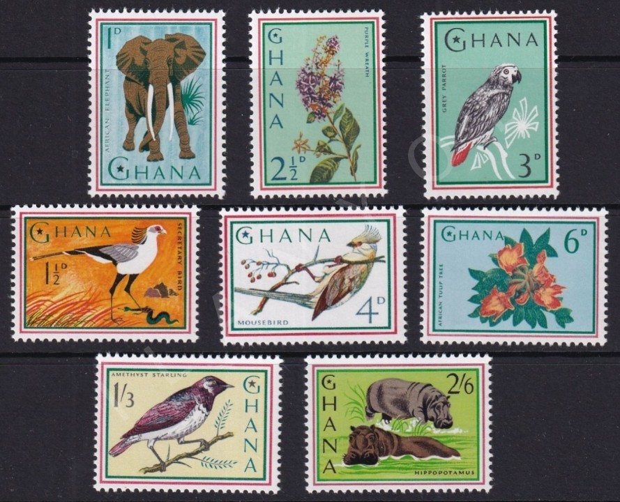 GHANA 1964 DAMGASIZ (ŞARNİYERLİ)FLORA VE FAUNA SERİSİ