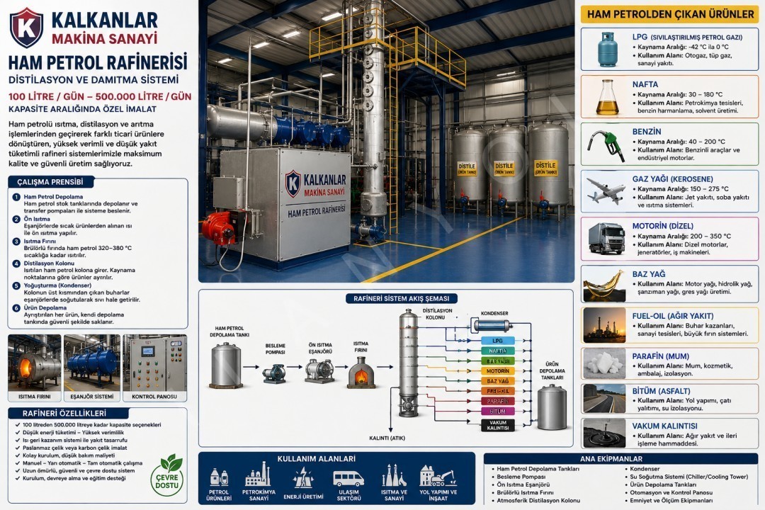 Manufacturing of diesel, gasoline, and lubricating oil production machinery.kalkanlar machina