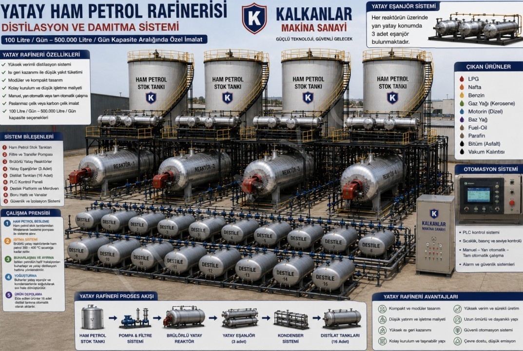 Manufacturing of diesel, gasoline, and lubricating oil production machinery.kalkanlar machina